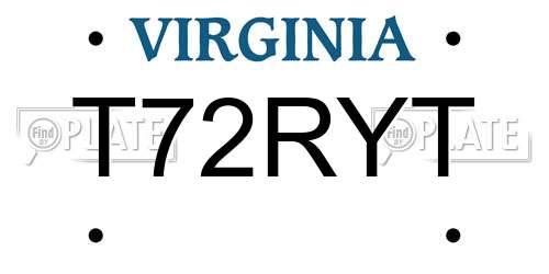 T72RYT Virginia License Plate
