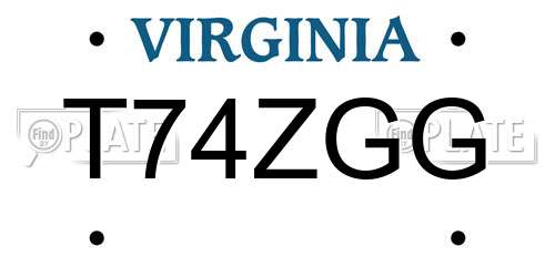 T74ZGG Virginia License Plate