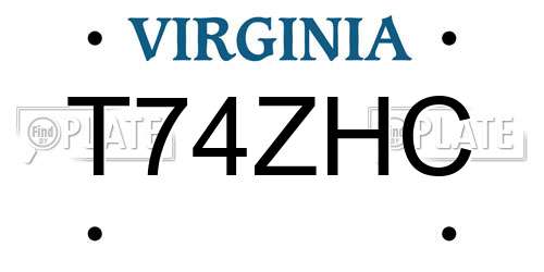 T74ZHC Virginia License Plate