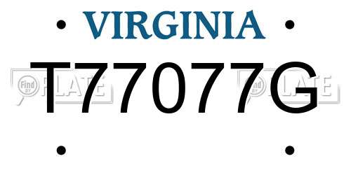 T77077G Virginia License Plate