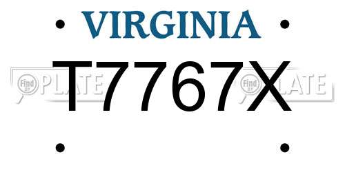 T7767X Virginia License Plate