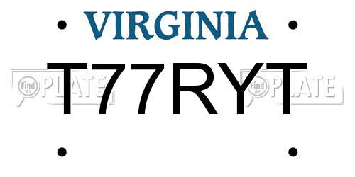 T77RYT Virginia License Plate