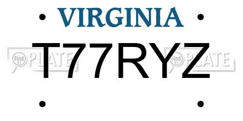 T77RYZ Virginia License Plate