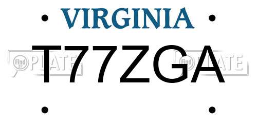T77ZGA Virginia License Plate