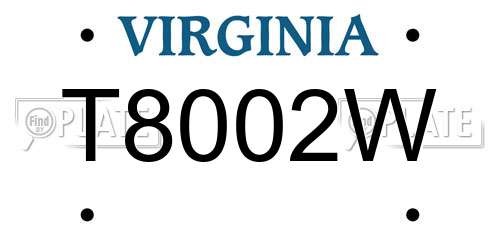 T8002W Virginia License Plate