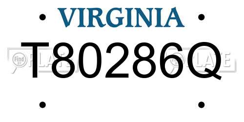 T80286Q Virginia License Plate