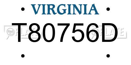 T80756D Virginia License Plate