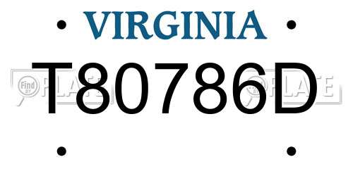 T80786D Virginia License Plate