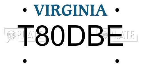 T80DBE Virginia License Plate