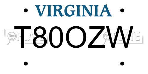 T80OZW Virginia License Plate