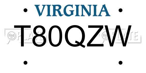 T80QZW Virginia License Plate