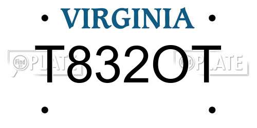 T832OT Virginia License Plate
