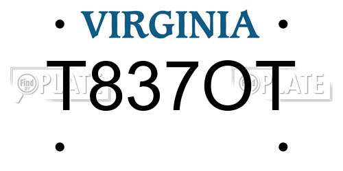 T837OT Virginia License Plate