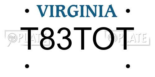 T83TOT Virginia License Plate