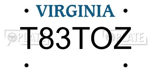 T83TOZ Virginia License Plate