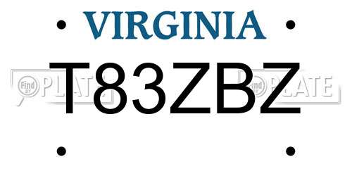 T83ZBZ Virginia License Plate
