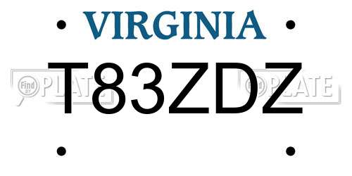 T83ZDZ Virginia License Plate