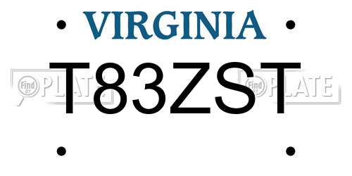 T83ZST Virginia License Plate