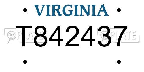 T842437 Virginia License Plate