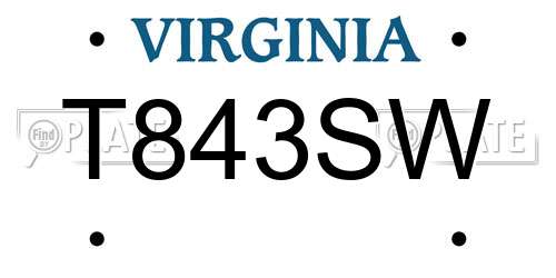 T843SW Virginia License Plate