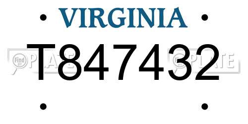 T847432 Virginia License Plate