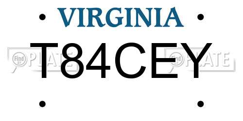 T84CEY Virginia License Plate
