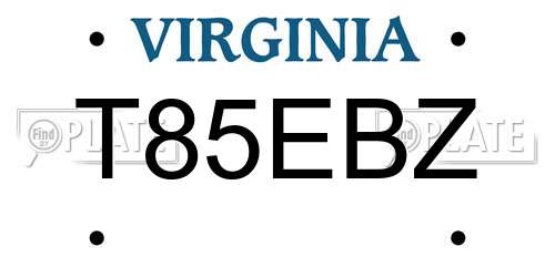 T85EBZ Virginia License Plate