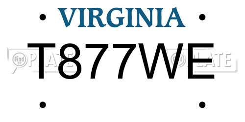 T877WE Virginia License Plate