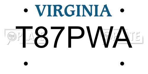 T87PWA Virginia License Plate