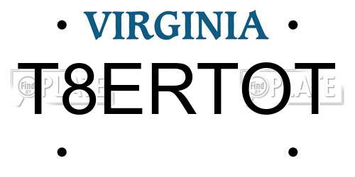 T8ERTOT Virginia License Plate