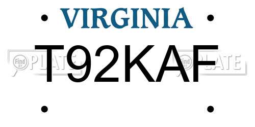 T92KAF Virginia License Plate