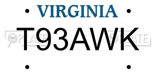 T93AWK Virginia License Plate