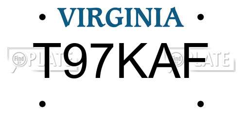 T97KAF Virginia License Plate