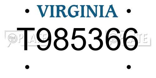 T985366 Virginia License Plate