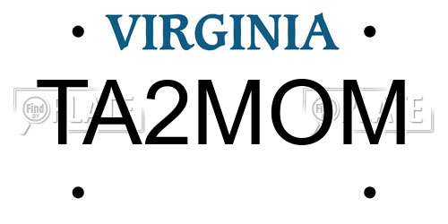 TA2MOM Virginia License Plate