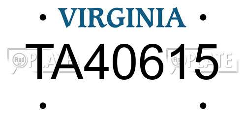 TA40615 Virginia License Plate