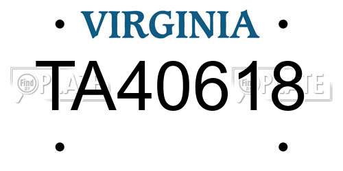 TA40618 Virginia License Plate