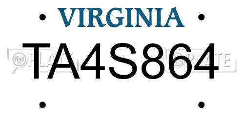 TA4S864 Virginia License Plate