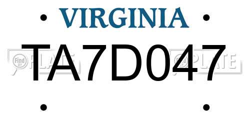 TA7D047 Virginia License Plate