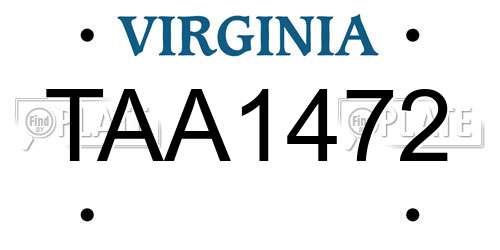 TAA1472 Virginia License Plate
