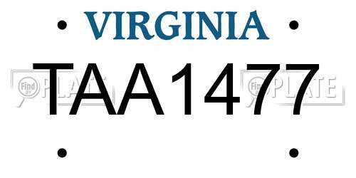 TAA1477 Virginia License Plate