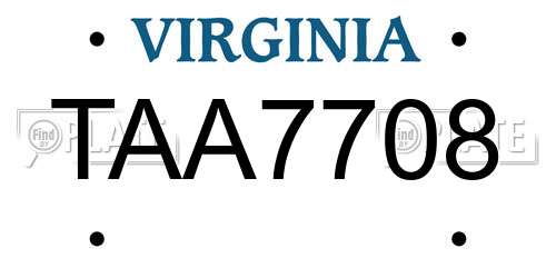 TAA7708 Virginia License Plate