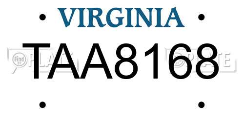 TAA8168 Virginia License Plate