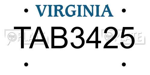 TAB3425 Virginia License Plate