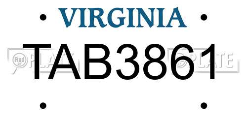 TAB3861 Virginia License Plate