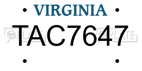 TAC7647 Virginia License Plate