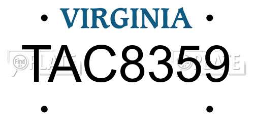 TAC8359 Virginia License Plate