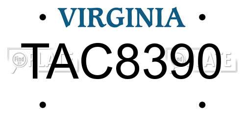 TAC8390 Virginia License Plate