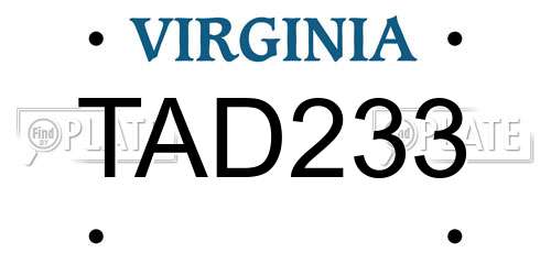 TAD233 Virginia License Plate