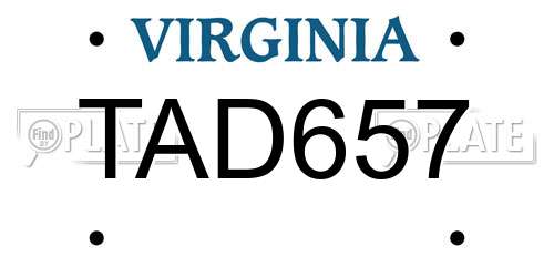 TAD657 Virginia License Plate